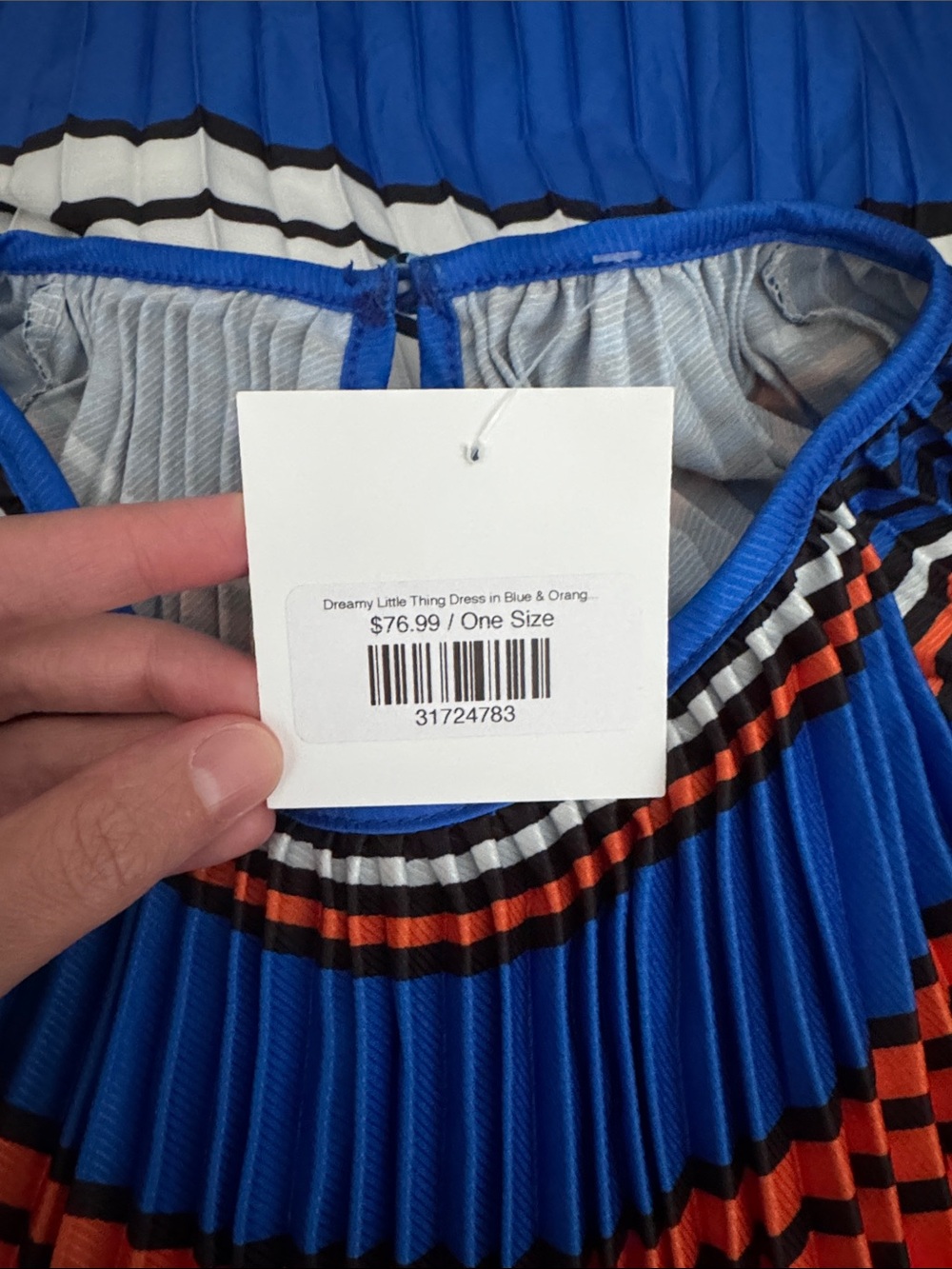 Pleated Maxi Dress in Blue, Orange & White - Picture 3 of 3